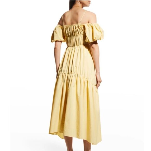 Vince Draped Midi Yellow Dress Cold-Shoulder Tiered Size 0 - Picture 8 of 16
